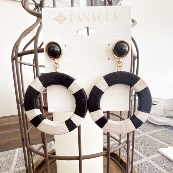 Panacea Black and White Woven Earrings - Picture 1 of 2